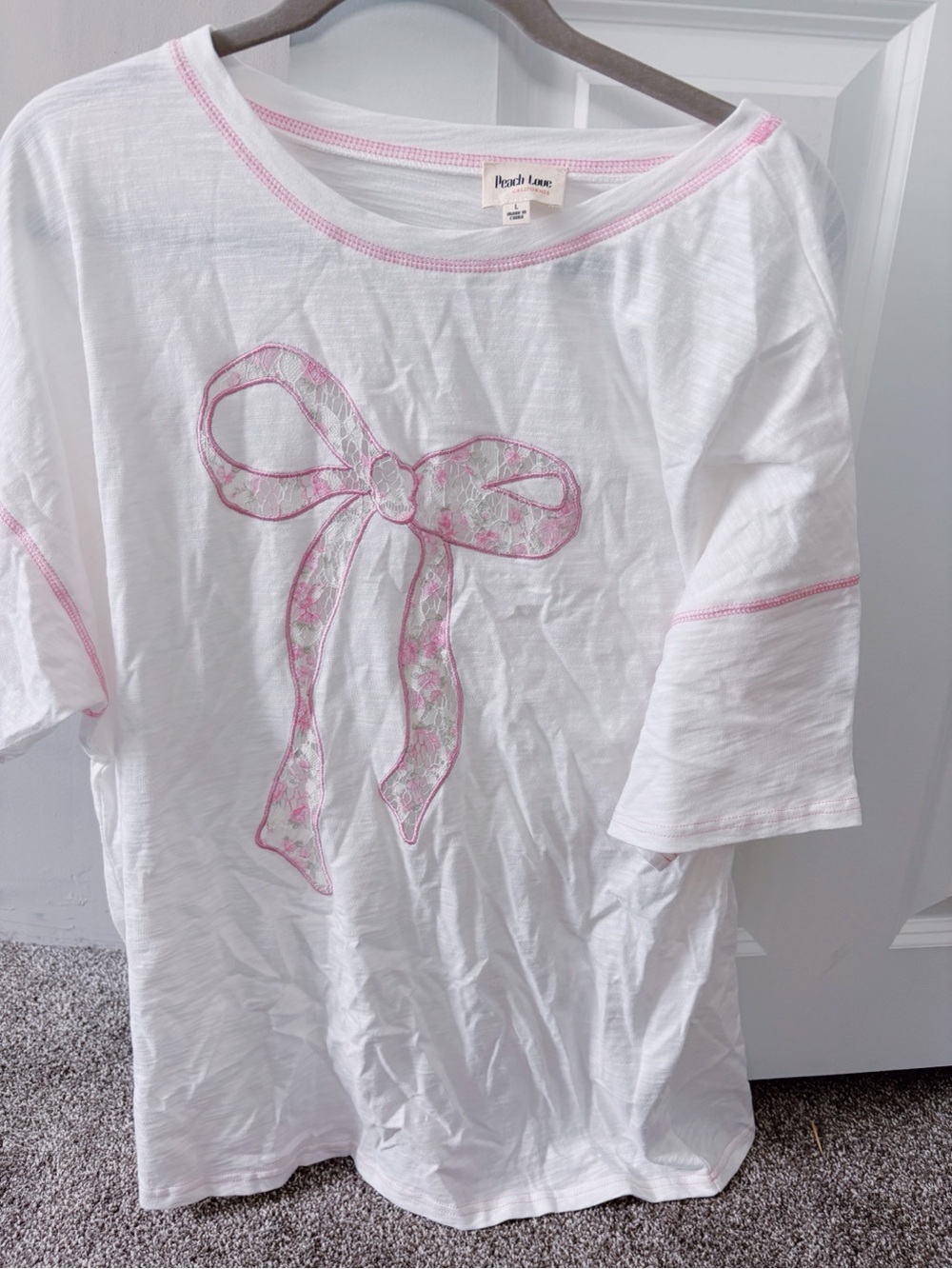 Peach Love California White and Pink Bow Tee